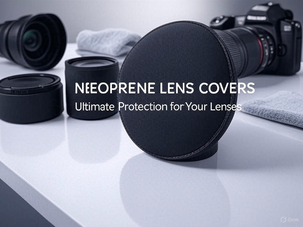 three neoprene lens covers in different sizes